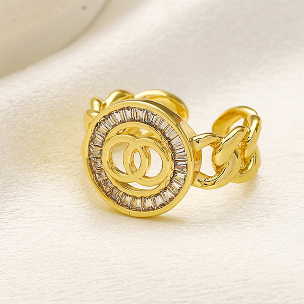 Fashion Jewelry Classic Rings Women Loves Charms Wedding Supplies Crystal Plated Stainless Steel Letter Gold-color Finger Adjustable Open Ring Luxury Accessories