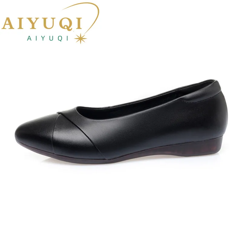 AIYUQI Women Loafer Casual Spring Genuine Leather Casual Mother Shoes Comfortable Non-slip Large Size Ladies Flat Shoes