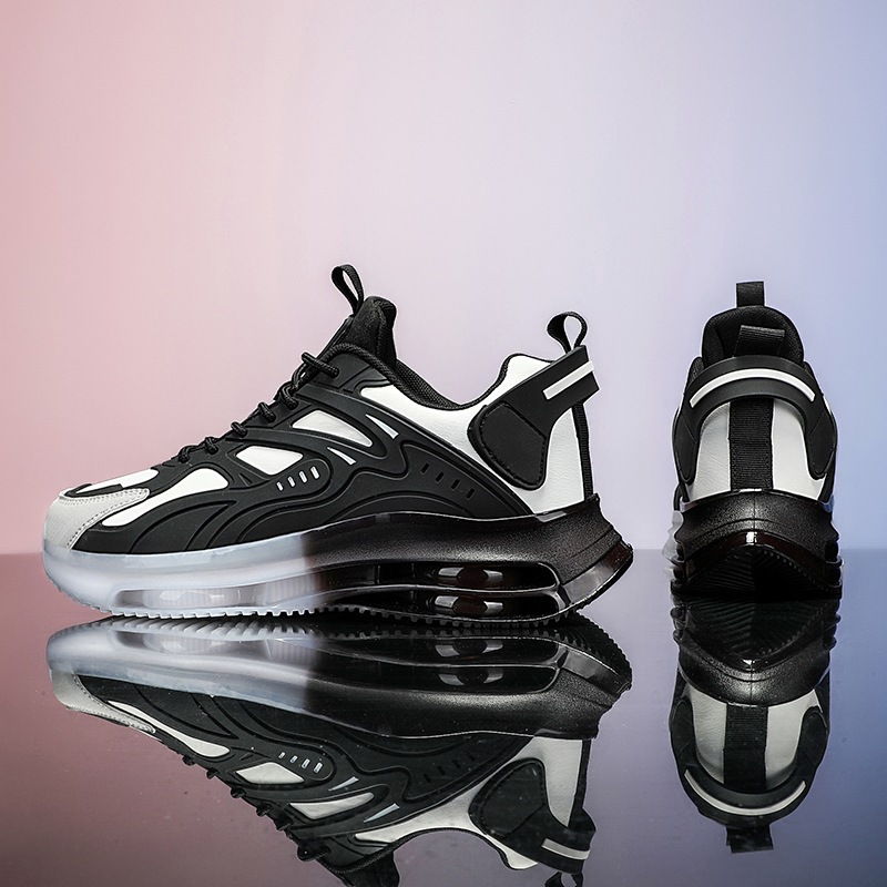 Men Running Shoes Black White Thick Sole Mesh Breathable Sports Shoes Platform Sneaker