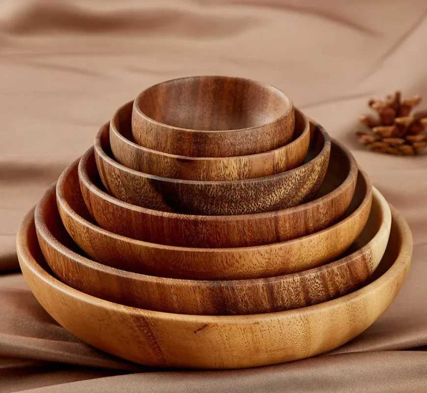 1pc Kitchen Round Wooden Dried Fruit Tray Snack Plate Handcraft Food Dish Tray Walnut Wood Tableware Japanese Kitchen Cake StandXJ241209
