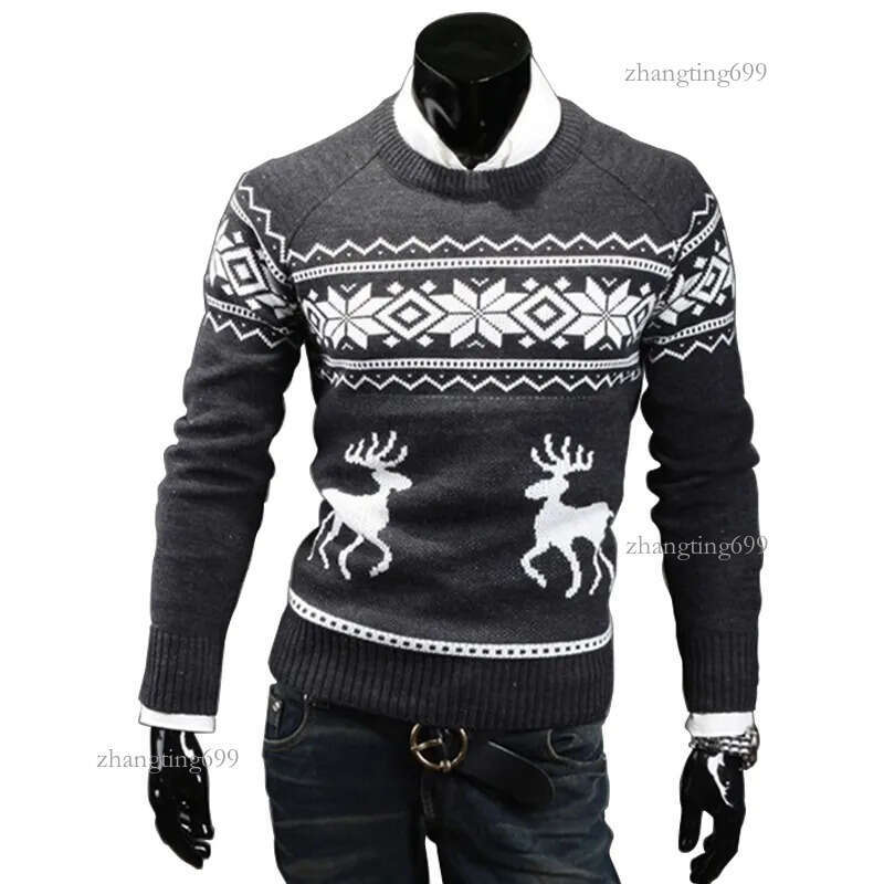 Fashion Stylish Men Round Neck Slim Sweater Xmas Coats Reindeer Knitted Jumper