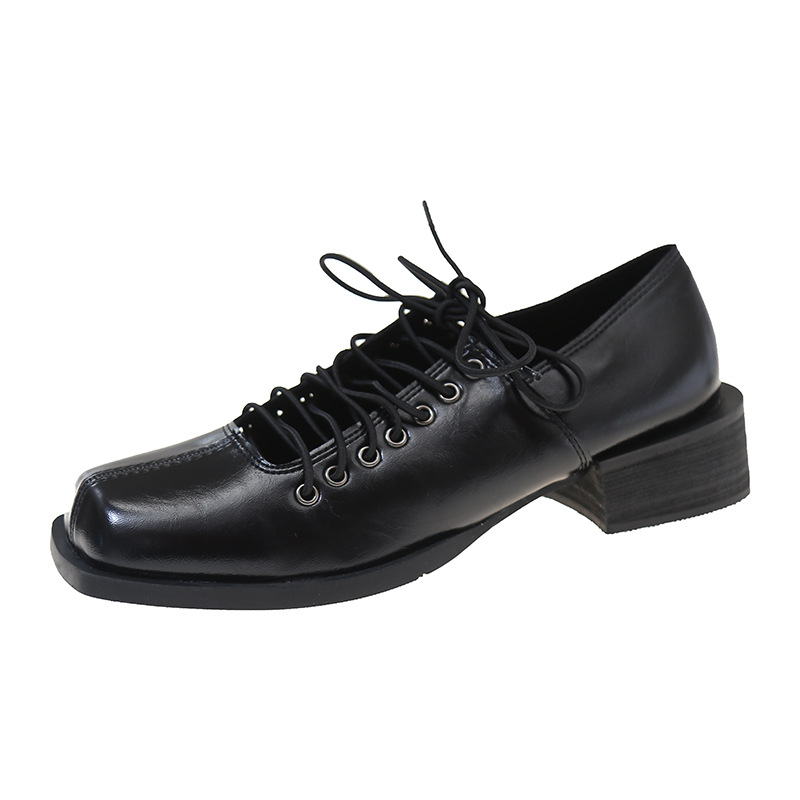 Women Dress Shoes:Thick Sole High Heel Simple Design Fashion Versatile British Style Leather Shoes,Black/Apricot,Free shipping