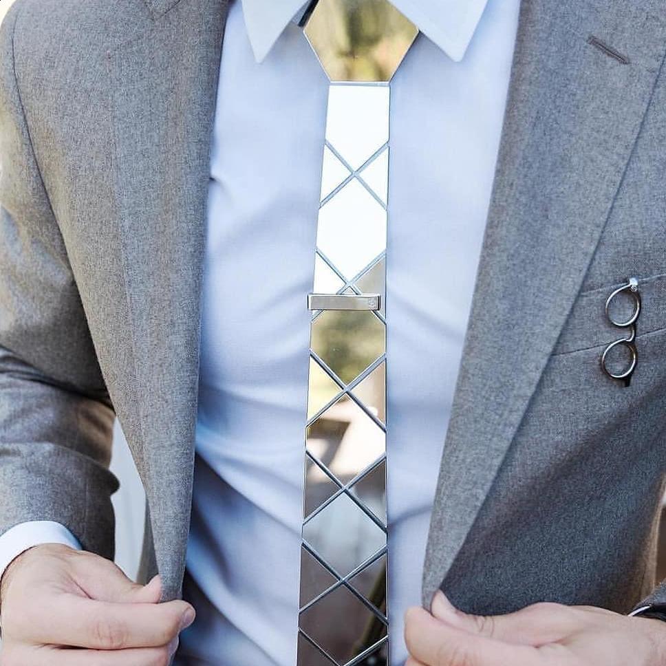 Neck Tie Set Glossy Gold Mirror Necktie Diamante Shape Slim Men Bling Accessory Wedding Night Club Singer DJ Fashion Show Party Tie Suits 221105
