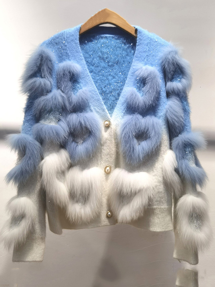 Jacket women sweater jackets Fox Fur Knitted Cardigan Women sweater V-Neck Loose cardigan Color Sweater Coat Autumn Spring coat