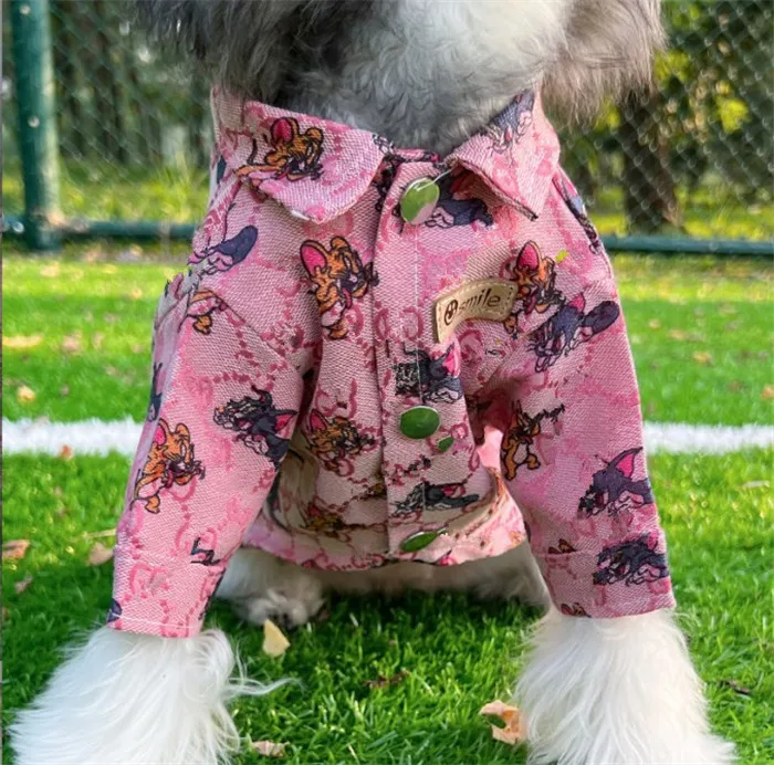 Dog Clothes Summer Thin Shirt Pink Shirt Cat Mouse Prints Designer Dog Clothes For Small For Big Fashion Clothing HF58