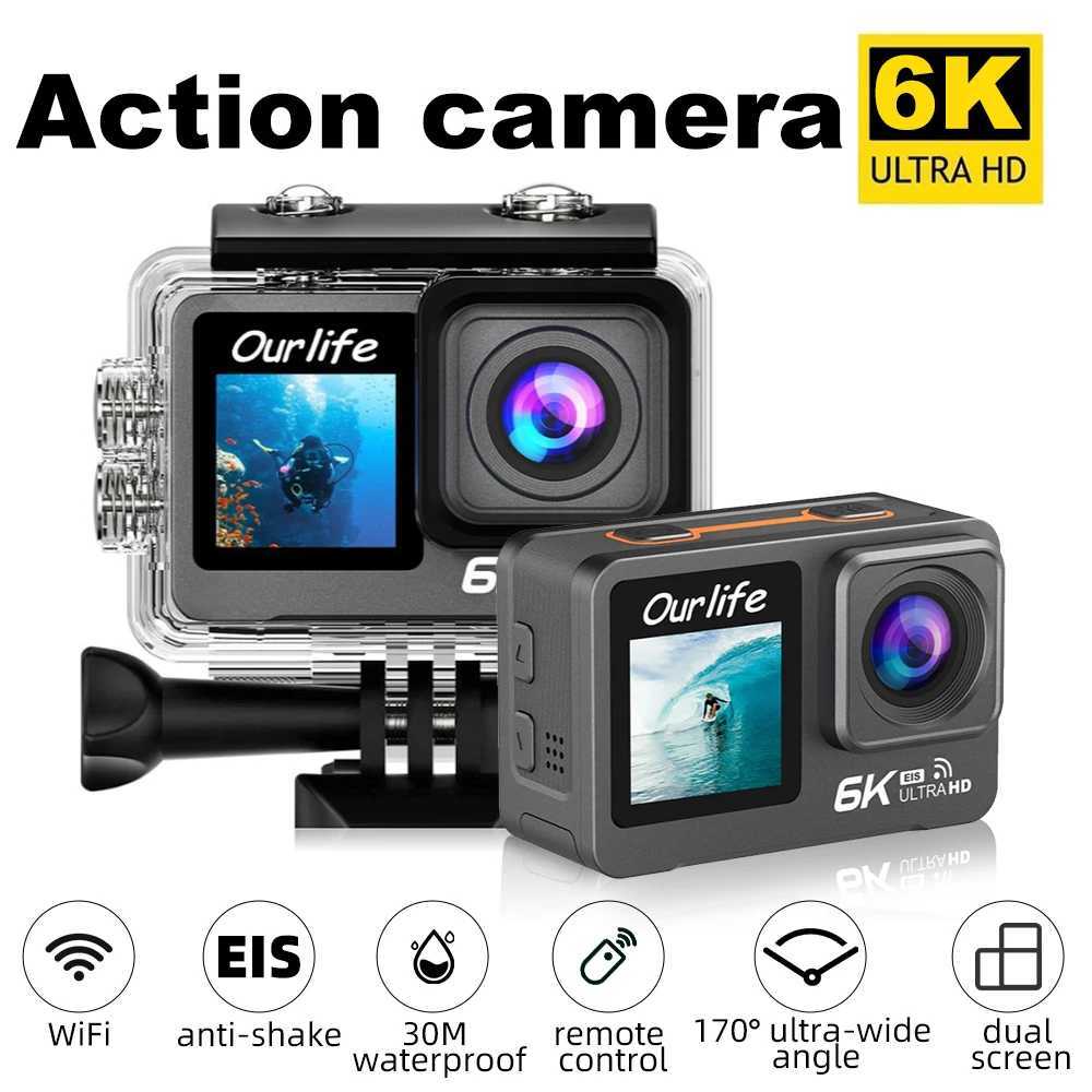 6K action camera 5K60FPS 4K60FPS 50MP 2.0-inch touch LCD EIS dual Sn WiFi 170D waterproof 30M 5X Zo sports camera with remote control Y241211