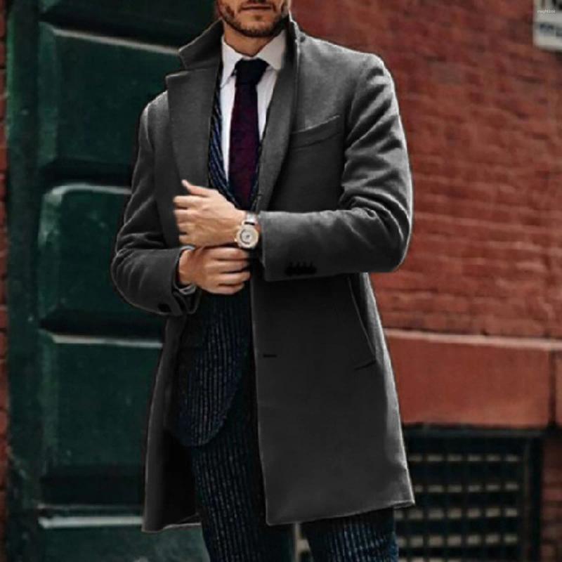 Men's Jackets Men Jacket Coat Autumn Winter Mid Length Woolen Long Coats Trench Elegant Windbreaker Solid Lapel Outerwear Streetwear