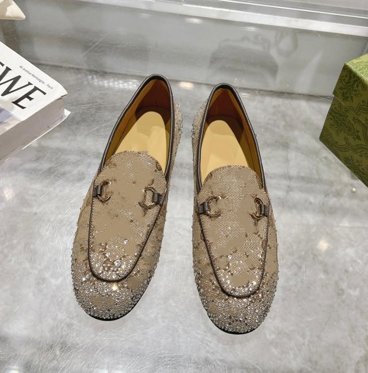 Designer -Women dress shoes Flat base Slippers Mules Flats mule shoes canvas with diamond crystal Rhinestone Fashion Leather Loafers Shoes with Metal