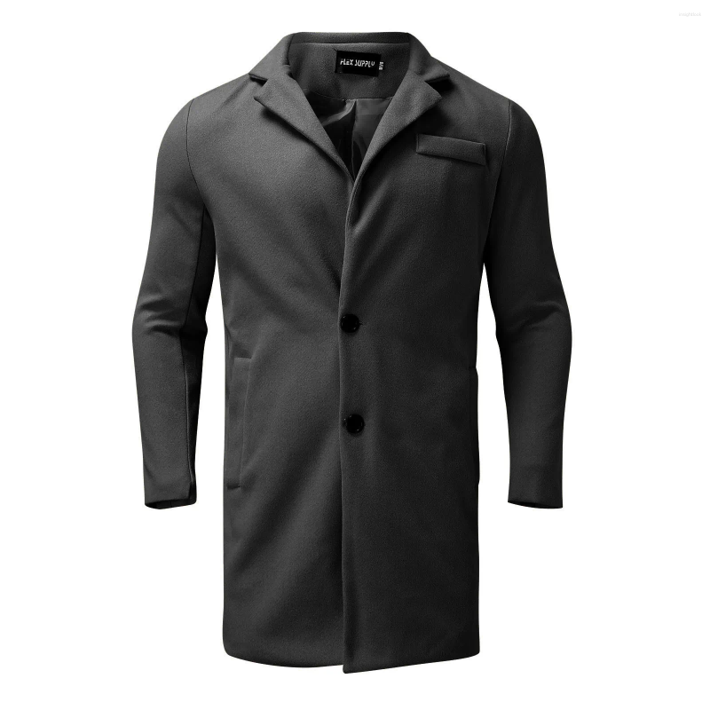 Men's Jackets Men Jacket Coat Autumn Winter Mid Length Woolen Long Coats Trench Elegant Windbreaker Solid Lapel Outerwear Streetwear