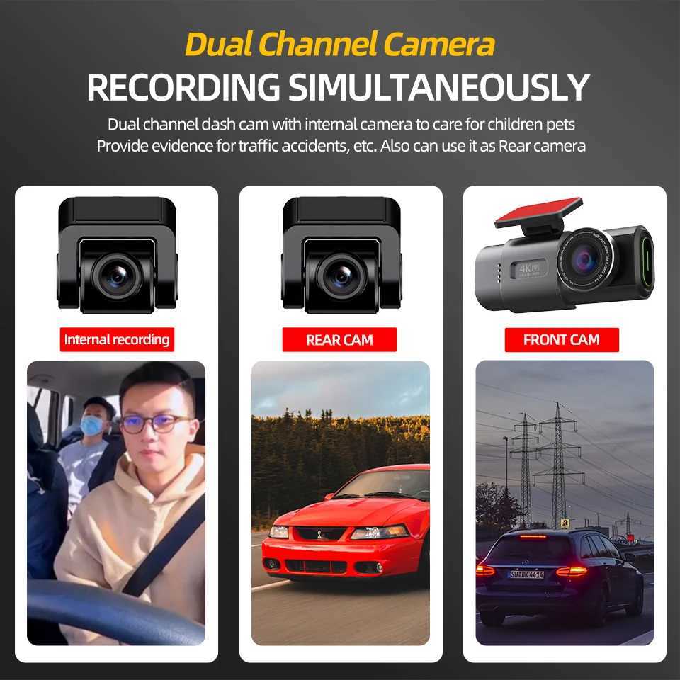 Car dvr 4K Dashcam Mini Camera Recorder GPS Wifi 24H Parking Dual Lens With 1080P Rearview Camera Night Vision Black Box For Car R250529