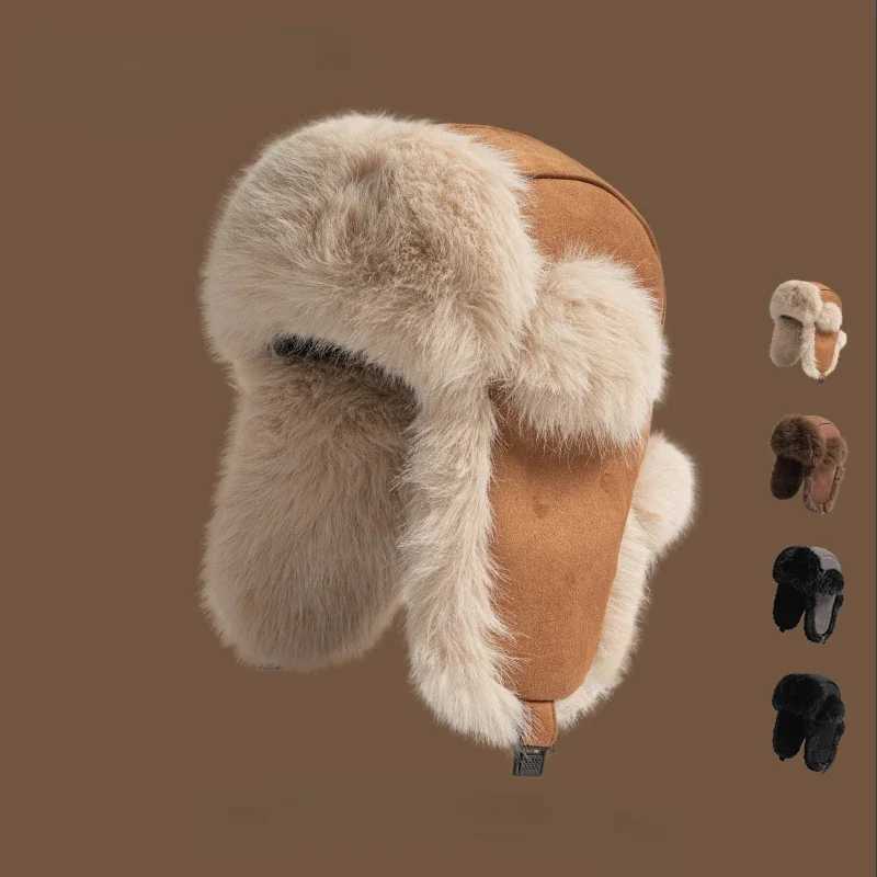 High Quality Winter Velvet Suede Lei Feng Hat Men and Women Outdoor Riding Warm Ear Protection Skiing Ushanka Russia C GorrasX241210