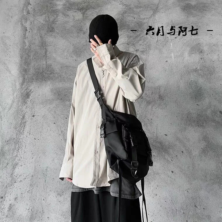 Shopper Nylon Shoulder Gothic Black Crossbody Messenger Tote Bags For Men Womens Hip Hop Techwear Satchel Waist Goth Postman 241210