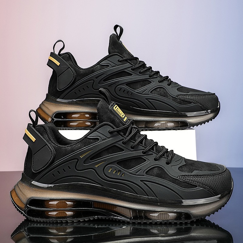 Men Running Shoes Black White Thick Sole Mesh Breathable Sports Shoes Platform Sneaker