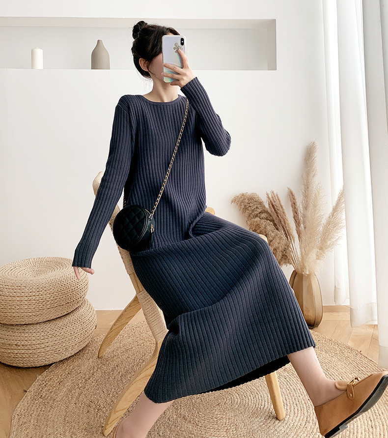 L113 Large size sweater dress for women autumn and winter new thick Korean loose bottom long knee-length knitted dress