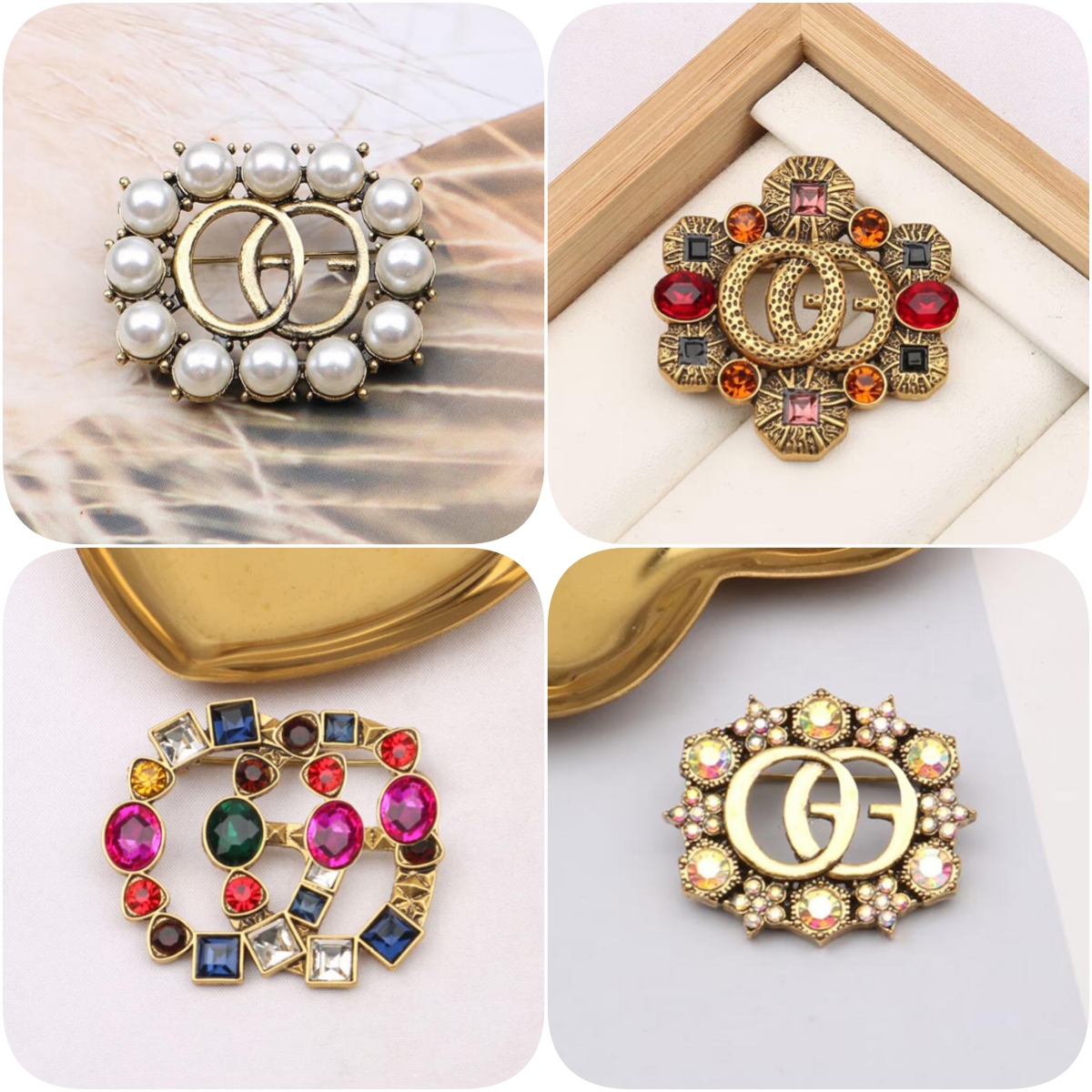 Crystal Brooches Gold Silver Rhinestone Pearl Vintage Classic Jewelry Metal Round Brooch Charm Girls Pin Buckle Women Wedding Party Sweater Cloth Accessories