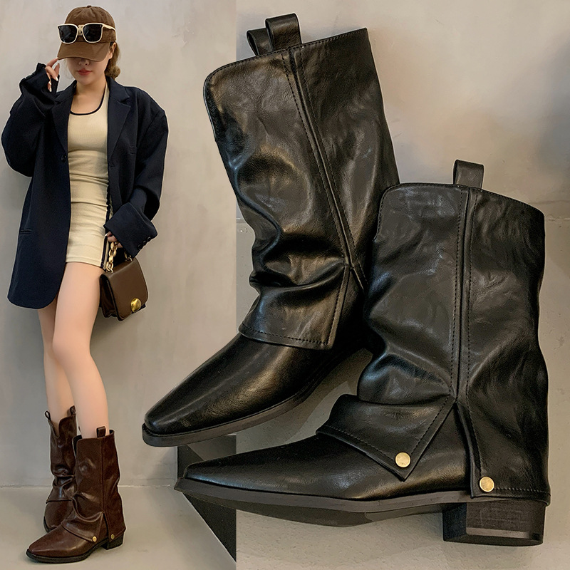Women Boots:Pointed Toe High Chunky hot Heel Short Boots Western Style Fashion Simple Sexy Versatile,Black/Brown,Free shipping