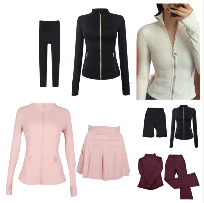 Yoga sleeves Jacket Solid Color Nude Sports Shaping Waist Tight Fitness Loose Jogging Sportswear For Lady Outfit with Supportive Waist Design jacket set