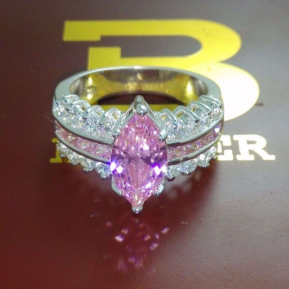 Size 6/7/8/9 Fashion jewelry High quality sterg sier PINK sapphire Gem Women Wedding Ring gift