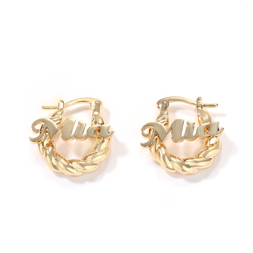 New Fashion Personalized Custom Name Letter Earrings Big Hoop Hip-hop Style Hip Hop Iced Out Ear Ring Diy Initial Stainless Steel Earring For Girls Pe