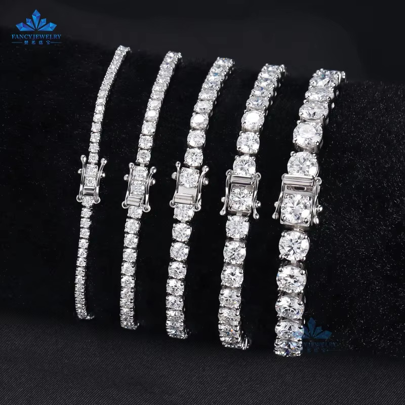 Diamond Hip Hop Jewelry 10k 14k Gold Bracelet Lab Grown Diamond Tennis Chain Necklace Heavy Gold Tennis Link Chain Fine Bracelet