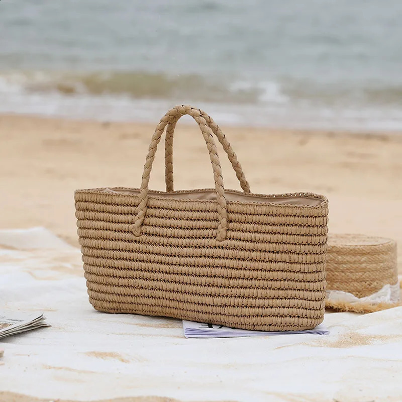 Woven Bag Handmade Woven Bag Portable Vegetable Basket Womens Large Capacity Beach Bag 241205