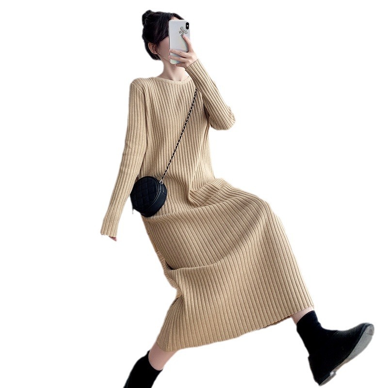 G11118Large size sweater dress for women autumn and winter new thick Korean loose bottom long knee-length knitted dress