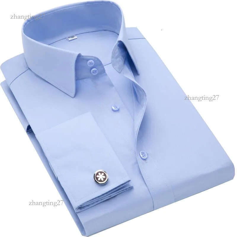 Men's Dress Shirts French Cuff Long Sleeve Tuxedo Shirt High Quality Regular Fit Male Social Wedding Evening With Cufflinks