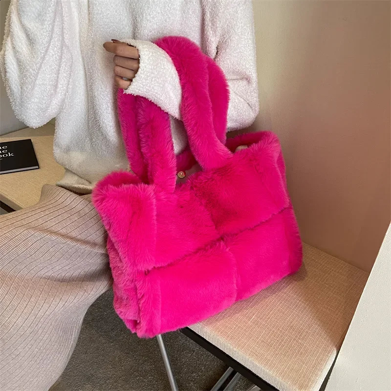 Winter Soft Plush Shoulder Bag Fluffy Faux Fur Bags for Women Warm Handbags and Purses Large Shopper ner Female 241210