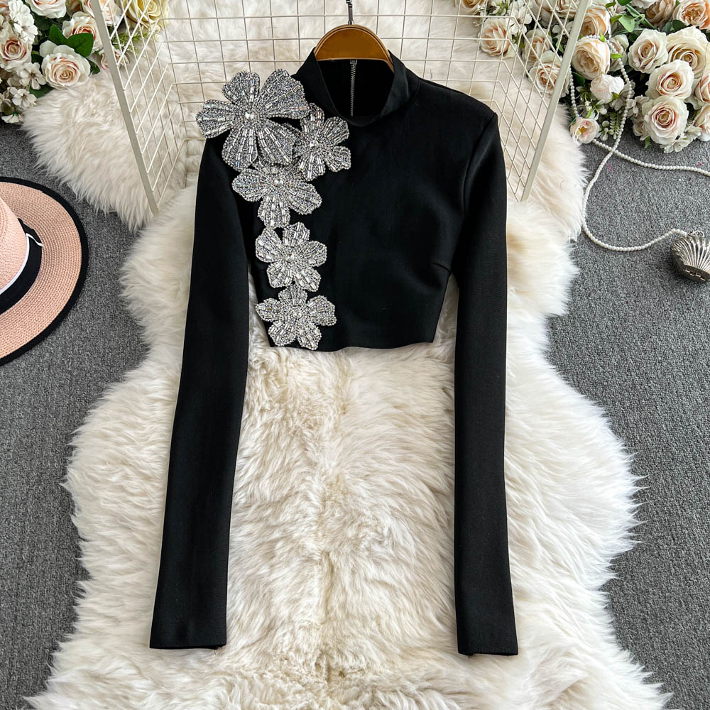 TWOTWINSTYLE Solid Spliced Dias Two Piece Set For Women O Neck Long Sleeve Top High Waist Slim Skirt Sets Female Kse517939