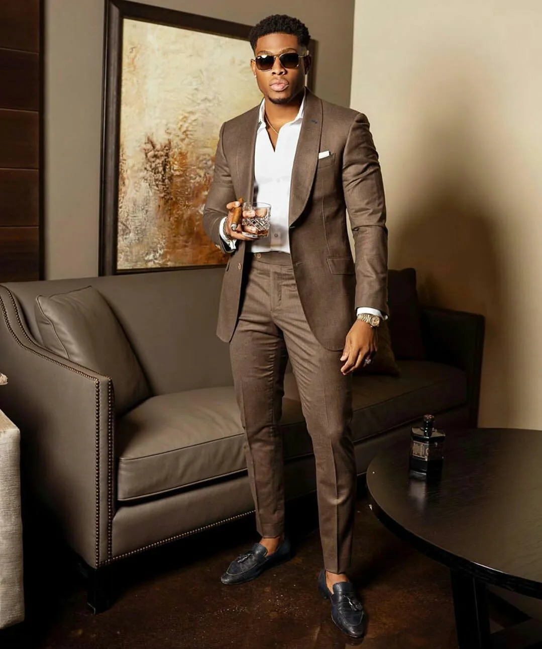 Blue Shawl Lapel Suit Male 2 Pieces Tailored Groom Wedding Suits Tuxedo Man Blazer Pants Trendy Fashion Marriage Costume 241211