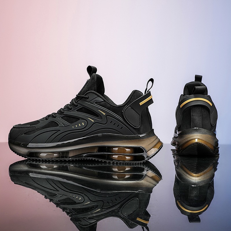 Men Running Shoes Black White Thick Sole Mesh Breathable Sports Shoes Platform Sneaker