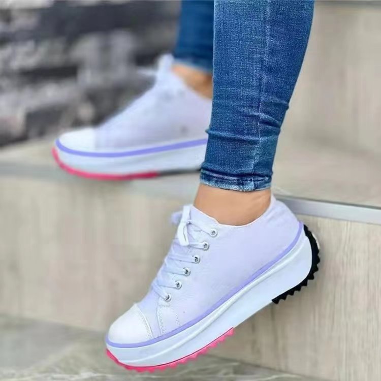 2024 free shipping designer shoes causal women brand platform breathable ladies canvas shoes flat lace up with thick soles design for height increase