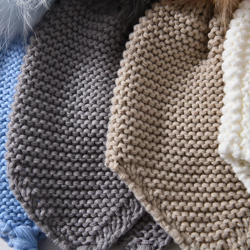 Knitted Baby Hat with Three Real Fur Pompom Children Beanie Boy Girl Natural Raccoon Fur Ball Kids Cap Cute Real Fur Pom Hat 241211