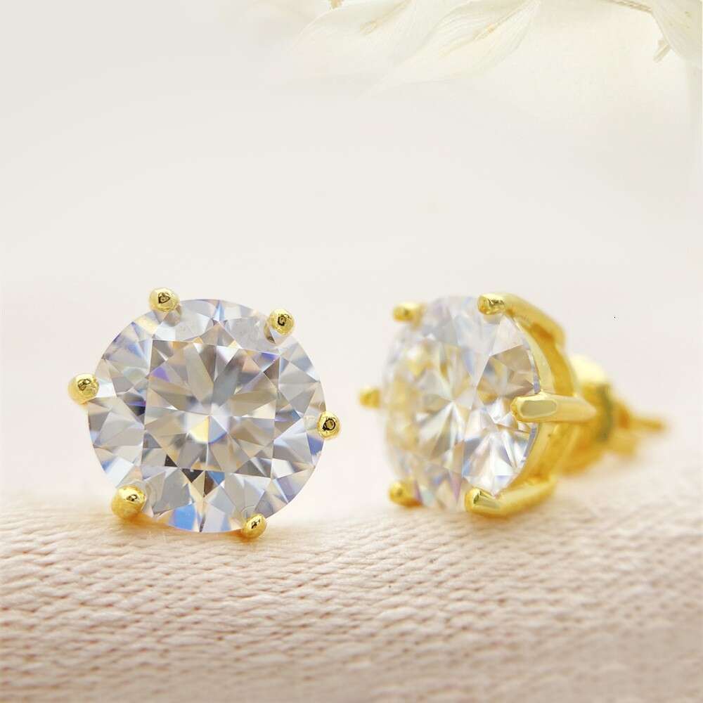 pass diamond tester vvs1 moissanite earrings designer for women 925 sterling silver 6 prong stud earrings plated 18K gold mens earring jewelry valenti