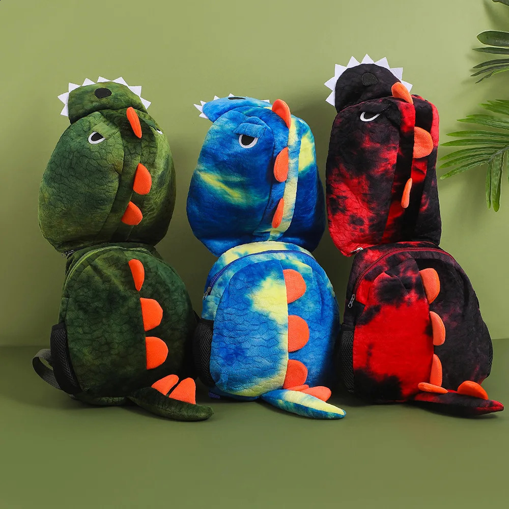 Creative Cartoon Dinosaur Backpack For Kids Kindergarten Hooded Plush School Bag Cute Backpack For Boys And Girls Traveling 241210
