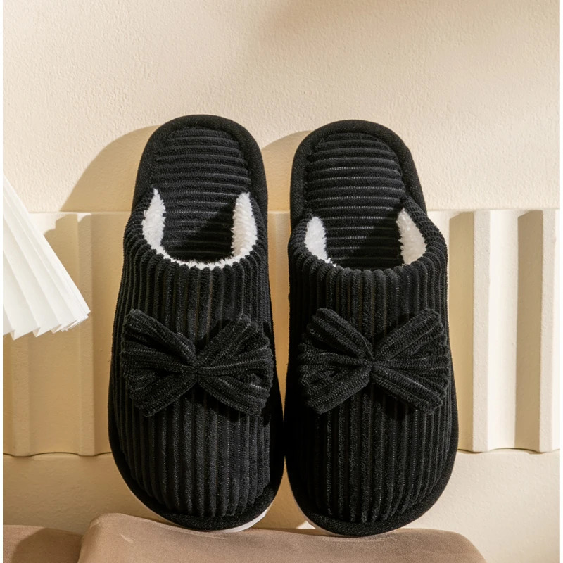 Fashion Womens Bow Slippers FallWinter Indoor Bedroom Floor Lightweight and Comfortable Soft Warm Slippers for Home 241220