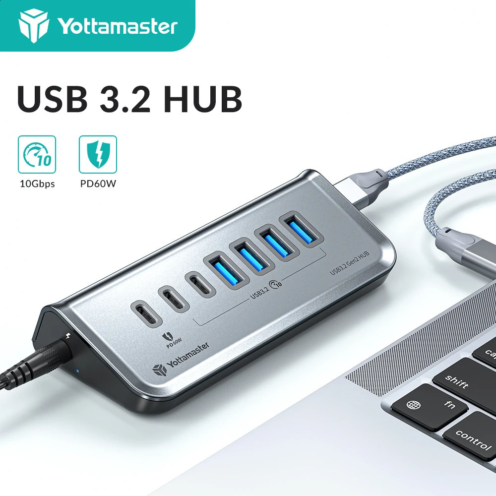 Yottamaster Multi Port USB 3.2 Hub USB A Type C Hub 7 Slot Docking Station PD18W 60W USB 3.0 Fast Charging Hub USB Divider 241209