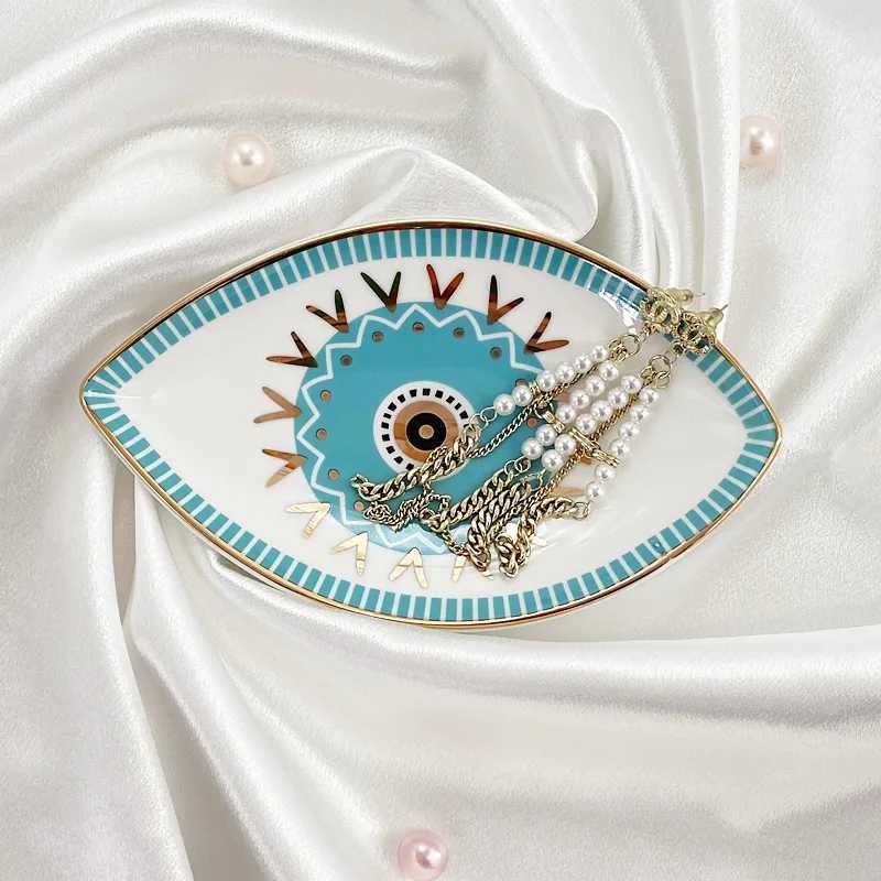 Ceramic Jewelry Tray Trinket Dish Rings Earrings Necklaces Dish Evil Eye Decorative Plate Bowl Home DecorXJ241209