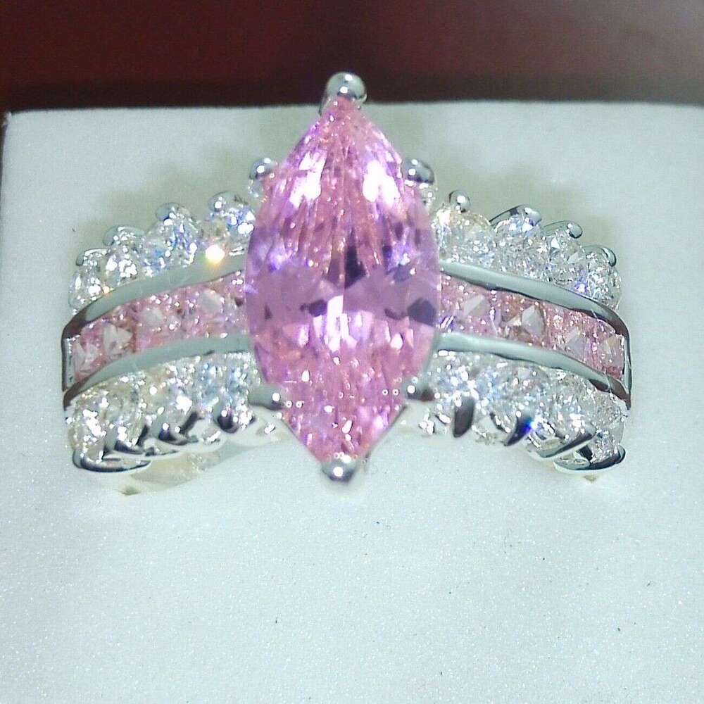 Size 6/7/8/9 Fashion jewelry High quality sterg sier PINK sapphire Gem Women Wedding Ring gift