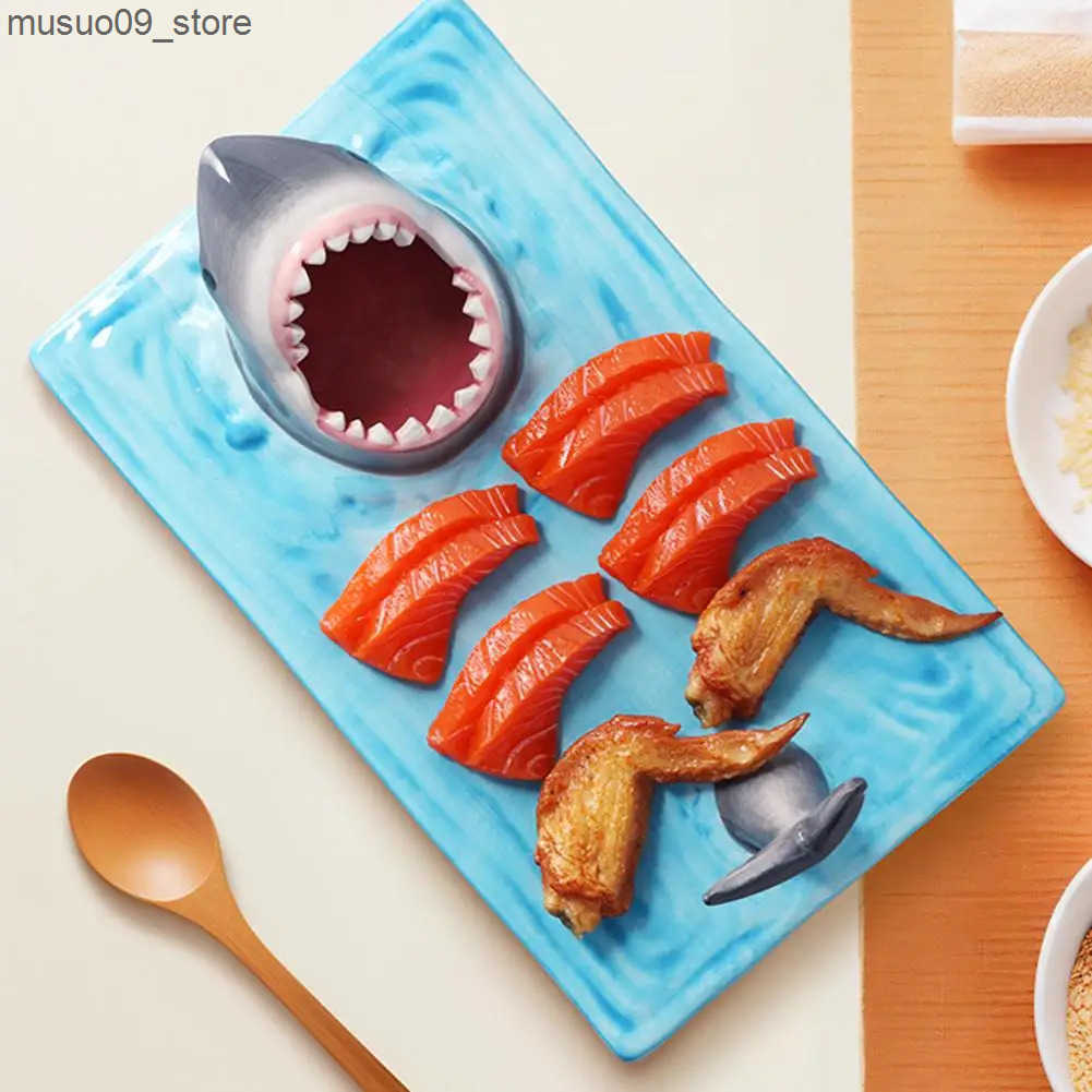 Decorative Plates Unique Shark Shape Plate Funny Decorative Ceramic Sushi Plates For DessertCheese Snacksfruitsvegetable Home Decor Access U6K6 L24091