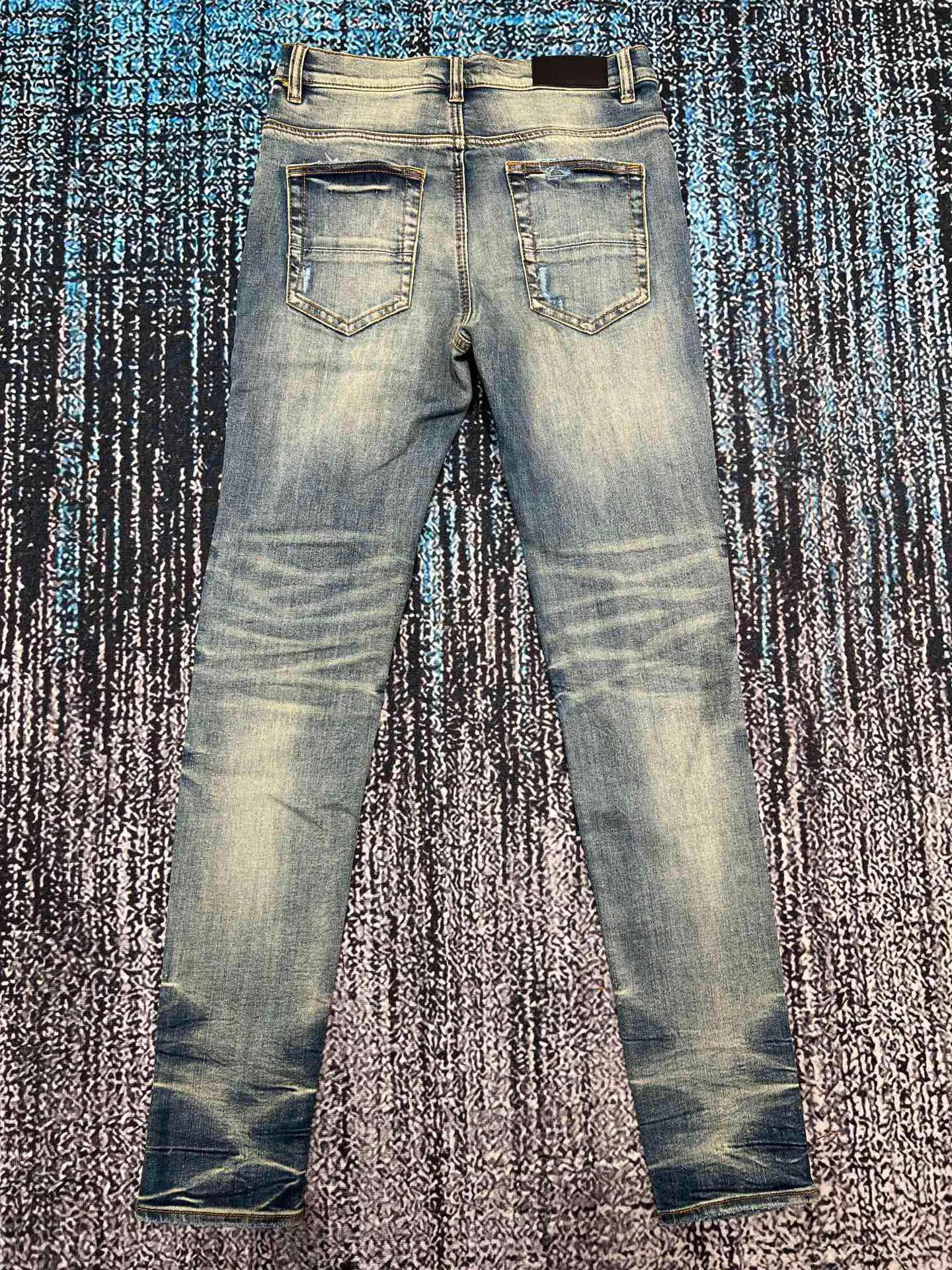 Mens retro leather patch tight jeans 241205