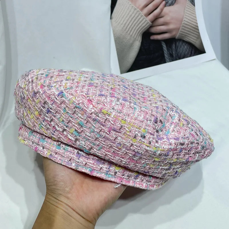 perfume pink berberis sweet and lovely tweed knitting artist hat fashionable French tourist Bud hat 241209