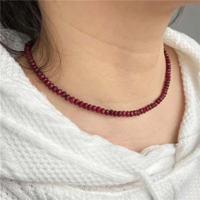 Natural stone bead necklace 3 * 4mm face wheel shaped chalk crystal necklace for womens Kravik chain necklace jewelry 241210