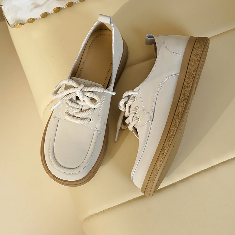 AIYUQI Women's Flats Shoes Genuine Leather Straps Student Shoes Women British Style Large Size Spring Shoes Women