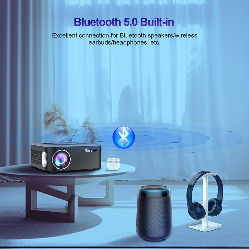 Xnano X5 Mini Projector, 1080P Full HD Support 4K, Android 11.0 with WiFi & Bluetooth 5.0, Home Theater Video Projector for Movies and Gaming, Low Noi