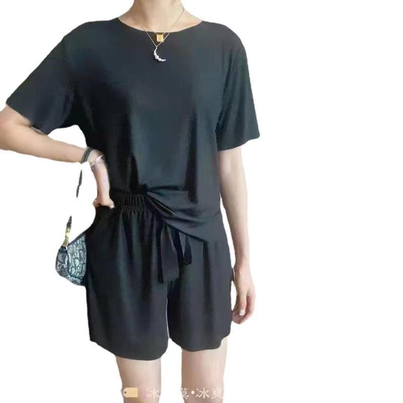 Z8-Summer thin women's large size nightdress modal round neck sweet print loose short sleeve home clothes