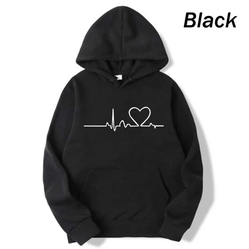 New Womens Casual Hoodie Heartbeat Printed Mens Loose Hoodie Couple Sports Shirt Womens Hoodie Top W241210