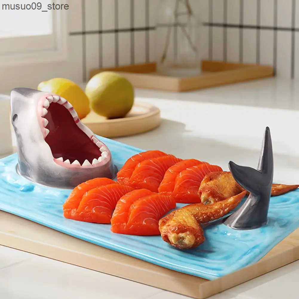 Decorative Plates Unique Shark Shape Plate Funny Decorative Ceramic Sushi Plates For DessertCheese Snacksfruitsvegetable Home Decor Access U6K6 L24091