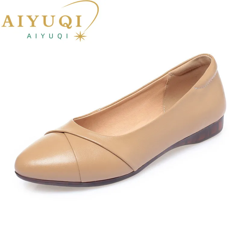 AIYUQI Women Loafer Casual Spring Genuine Leather Casual Mother Shoes Comfortable Non-slip Large Size Ladies Flat Shoes