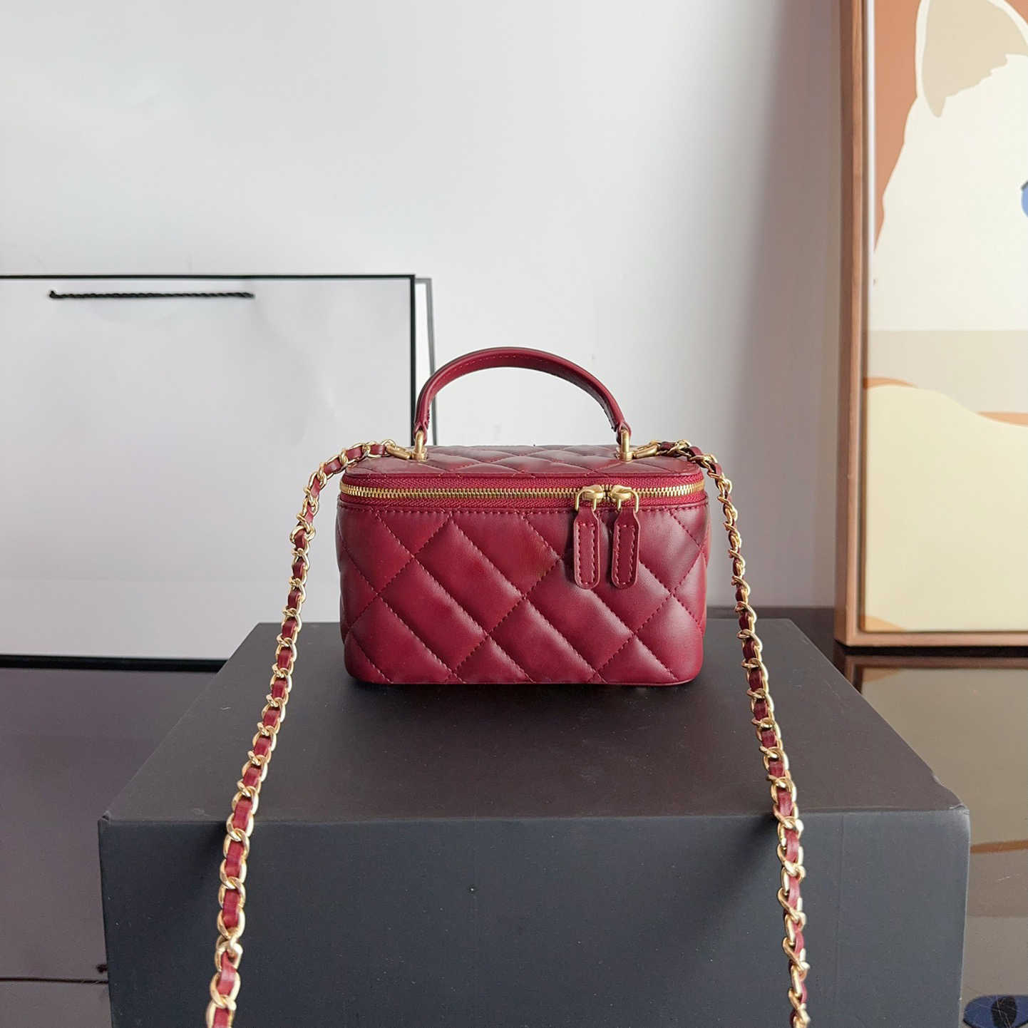 Lambskin designer bags Top handle Tote bags Vanity Makeup Box Bags Gold Chain Crossbody Shoudler purse Zipper Suitcase Card Holder Purse 241215